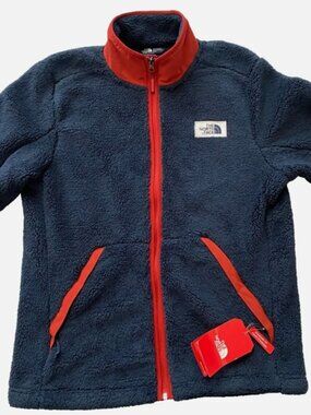 NWT The North Face Mens Dunraven Sherpa Full-Zip Jacket Size M Blue/Red Fleece
